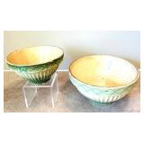 UL - Pair of Vintage Celadon Ribbed Ceramic Bowls - Green Glaze