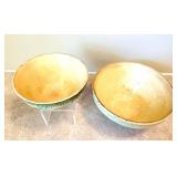 UL - Pair of Vintage Celadon Ribbed Ceramic Bowls - Green Glaze