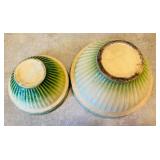 UL - Pair of Vintage Celadon Ribbed Ceramic Bowls - Green Glaze