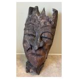 DR - Hand Carved African Wooden Mask, Crowned Top, Weathered Cracked Surface