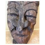 DR - Hand Carved African Wooden Mask, Crowned Top, Weathered Cracked Surface