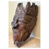 DR - Hand Carved African Wooden Mask, Crowned Top, Weathered Cracked Surface
