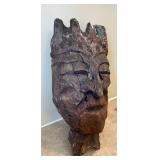 DR - Hand Carved African Wooden Mask, Crowned Top, Weathered Cracked Surface