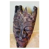 DR - Hand Carved African Wooden Mask, Crowned Top, Weathered Cracked Surface