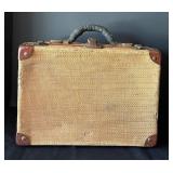 DR - Vintage Suitcase - Woven Burlap Exterior, Leather Corner Trims