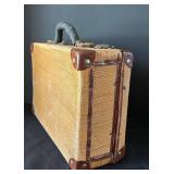 DR - Vintage Suitcase - Woven Burlap Exterior, Leather Corner Trims