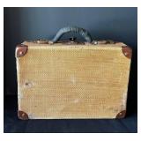 DR - Vintage Suitcase - Woven Burlap Exterior, Leather Corner Trims