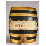 LL - Antique English Whiskey Barrel Dispenser - Black & Gold with WHISKY Label
