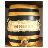 LL - Antique English Whiskey Barrel Dispenser - Black & Gold with WHISKY Label