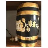 LL - Antique English Whiskey Barrel Dispenser - Black & Gold with WHISKY Label