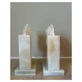 UL - Pair of Horse Head Marble Bookends - White with Natural Banding