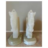 UL - Pair of Horse Head Marble Bookends - White with Natural Banding