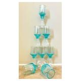 UL - Vintage Sasaki Aqua Harmony Hand-Blown Cordial Glasses
