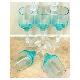 UL - Vintage Sasaki Aqua Harmony Hand-Blown Cordial Glasses