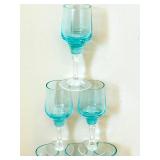 UL - Vintage Sasaki Aqua Harmony Hand-Blown Cordial Glasses