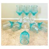 UL - Vintage Sasaki Aqua Harmony Hand-Blown Cordial Glasses