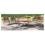 O - Portable Outdoor Furniture Set - Wood Slat Table with 4 Chairs & Bench