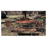 O - Portable Outdoor Furniture Set - Wood Slat Table with 4 Chairs & Bench