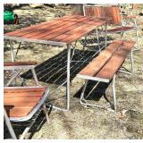 O - Portable Outdoor Furniture Set - Wood Slat Table with 4 Chairs & Bench