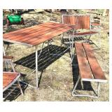 O - Portable Outdoor Furniture Set - Wood Slat Table with 4 Chairs & Bench