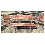 O - Portable Outdoor Furniture Set - Wood Slat Table with 4 Chairs & Bench