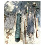 Gardening Helpers: Wire Mesh Rolls, Tomato Cage, Garden Fork & Rakes