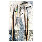 Gardening Helpers: Wire Mesh Rolls, Tomato Cage, Garden Fork & Rakes