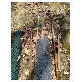 Gardening Helpers: Wire Mesh Rolls, Tomato Cage, Garden Fork & Rakes