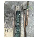 Gardening Helpers: Wire Mesh Rolls, Tomato Cage, Garden Fork & Rakes