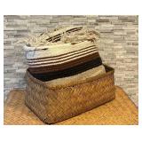 LL - Blanket Woven Storage Basket - Natural Beige & Brown Stripes