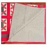 LL - Leaf-Block Nine-Patch Quilt 88x64 in - Red Border, Cream Frames