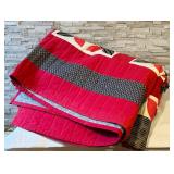 LL - Leaf-Block Nine-Patch Quilt 88x64 in - Red Border, Cream Frames