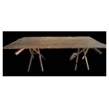 G - Vintage Wallpaper Table - 5 ft x 3 ft x 3 ft, Rustic Wood Top on Folding Trestle Legs