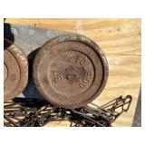 G - Toledo Vintage Cast-Iron Weight Plates with Heavy-Duty Chain (Lot of 3)