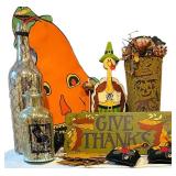 LS - 21-Inch Halloween Pumpkin Cutout with Its Halloween Sign, Vintage aper Maché Pumpkin and More