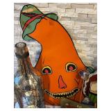 LS - 21-Inch Halloween Pumpkin Cutout with Its Halloween Sign, Vintage aper Maché Pumpkin and More