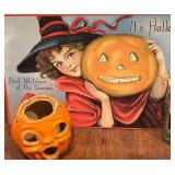 LS - 21-Inch Halloween Pumpkin Cutout with Its Halloween Sign, Vintage aper Maché Pumpkin and More