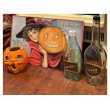 LS - 21-Inch Halloween Pumpkin Cutout with Its Halloween Sign, Vintage aper Maché Pumpkin and More