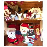 LL - Christmas Decor Lot - Stockings, Snowmen, Reindeer & Mini Tree