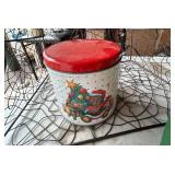 G - Vintage Lamp with Metal Wire Basket & Red Lantern, Cookie Tin & Rabbit Figurine