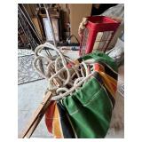 G - Vintage Lamp with Metal Wire Basket & Red Lantern, Cookie Tin & Rabbit Figurine