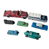 G - Tootsietoy Vintage Tin Toy Cars - Red 7 in Car, Greyhound Bus, & More (Lot of 8)