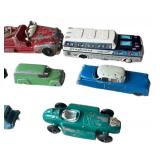 G - Tootsietoy Vintage Tin Toy Cars - Red 7 in Car, Greyhound Bus, & More (Lot of 8)