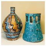 DR - Vintage Mid Century Italian Lava Glaze Pottery Vase & Vintage Aqua Lantern Base from Thomas Lee Living