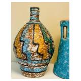 DR - Vintage Mid Century Italian Lava Glaze Pottery Vase & Vintage Aqua Lantern Base from Thomas Lee Living