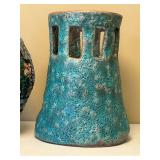 DR - Vintage Mid Century Italian Lava Glaze Pottery Vase & Vintage Aqua Lantern Base from Thomas Lee Living