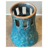 DR - Vintage Mid Century Italian Lava Glaze Pottery Vase & Vintage Aqua Lantern Base from Thomas Lee Living