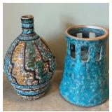 DR - Vintage Mid Century Italian Lava Glaze Pottery Vase & Vintage Aqua Lantern Base from Thomas Lee Living