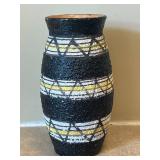 UL - Vintage Italian Made Ceramic Vase - Black Textured with White & Yellow Geometric Stripes