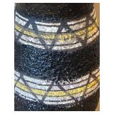 UL - Vintage Italian Made Ceramic Vase - Black Textured with White & Yellow Geometric Stripes